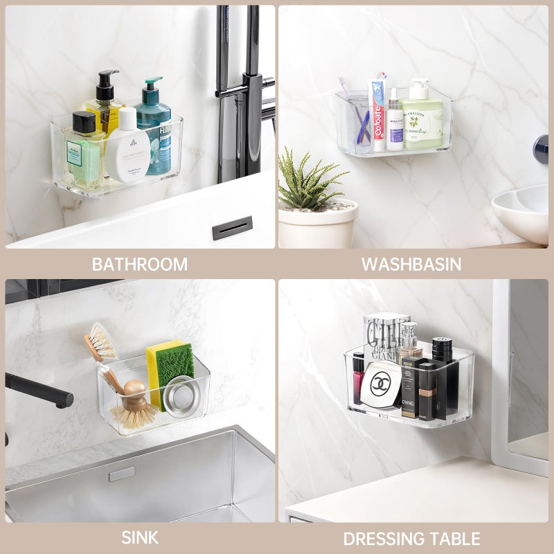 PAVSTINE 2 Pack Clear Shower Shelf, Adhesive Bathroom Shower Shelves, Wall Mounted Bathroom Shower Organizer, No Drill Shower Shelves with Self Adhesive Tape for Bathroom, Kitchen, Transparent - Image 4